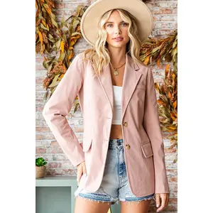 First Love Full Size Single-Breasted Flap Pocket Corduroy Blazer Casual Chic
