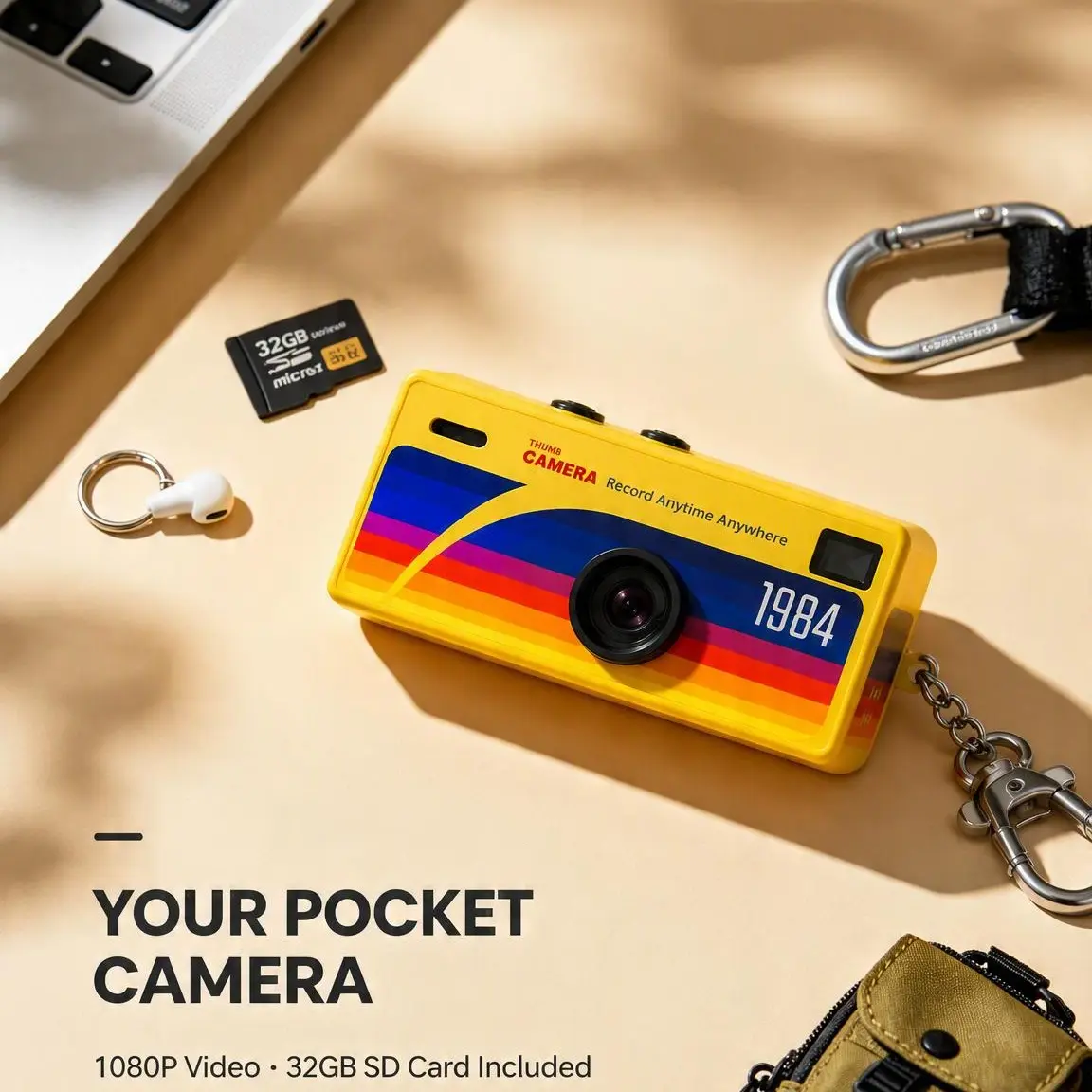 Mini Keychain Digital Camera – Pocket-Size Camera 1080P HD with 3MP Lens, Flash & 0.96" Screen, 32G Card & Charging Cable Included, Retro Vlog Camera for Travel, Concerts, Kids & Instant Party