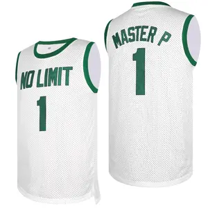 Men's white #1 basketball shirt, loose embroidery, suitable for sports, fashionable and casual, street breathable shirt