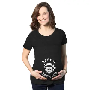 Maternity Baby Is Brewing T Shirt Funny Pregnancy Coffee Lover Announcement Graphic Tee Funny Graphic Maternity Tee Cute Pregnancy Tees With Plus Sizes Pregnant Funny Coffee Short Sleeve Maternity Shirts Black