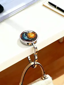 Vintage Sun and Moon Foldable Purse Hook,Womens Bag Purse Hanger,Portable Bag Holder,Purse Holder Handbag Hanger Desk Table Bag Hooks for Women Bag Chain