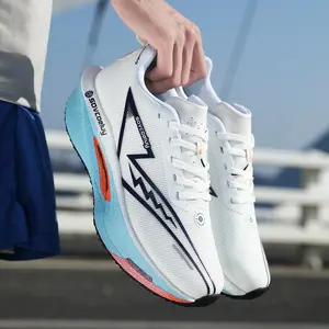 Autumn thin 3-carbon plate running shoes, breathable mesh sports shoes for men and women, men's student shock-absorbing running shoes