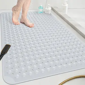 TPE Anti-Slip Shower Mat with 425 Suction Cups & Quick-Drain Holes - Extra Thick Bath Mat for Elderly, Kids Safety, Non-Slip Bathroom Floor Mat in 3 Sizes (47’‘/34’‘/30’') & Colors (Gray/Beige/White