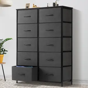 10-Drawer Idle Way Dresser - Sturdy Metal Frame, Wood Tabletop, Fabric Closet Organizer, Chest Storage Tower for Bedroom, Living Room, and Entryway Cabinet Furniture drawer dresser