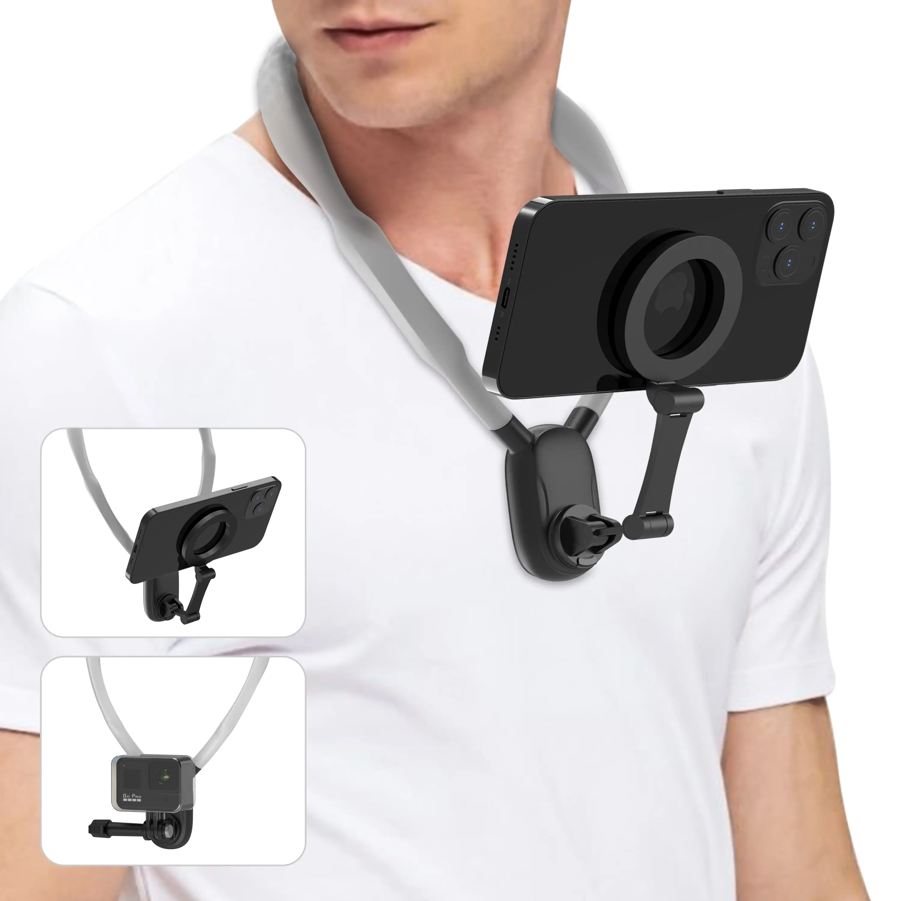 Hands-Free Magnetic Neck Mount: Secure Holder for Phones, Perfect for Vlogging and Selfies! Compatible with iPhone 15/14/13/12 Series and Android Devi