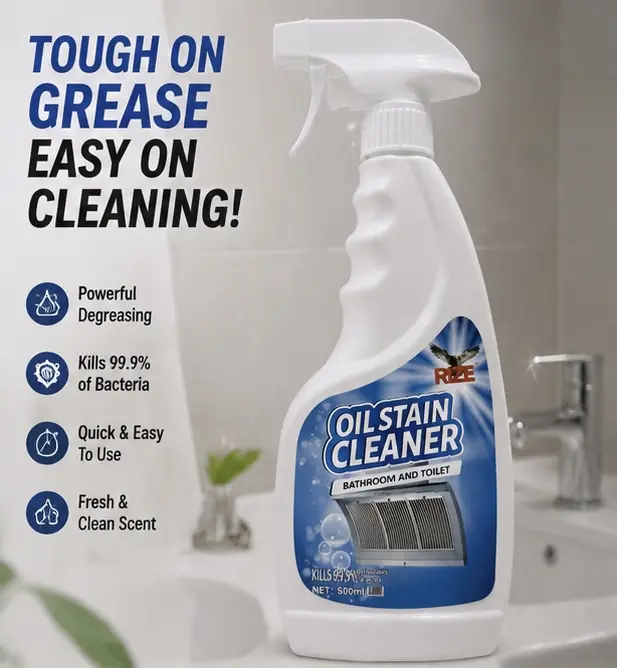 RIZE Oil Stain Cleaner Spray 500ml Multi Purpose Kitchen Bathroom Toilet Degreaser Removes Heavy Grease Kills 99.9% Bacteria Household All Surface Cleaning Spray Single Bottle
