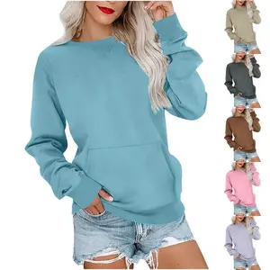 Women's Crewneck Hoodless Sweatshirt With Kangaroo Pocket  Fleece Longsleeve Oversized Casual Style Shirt