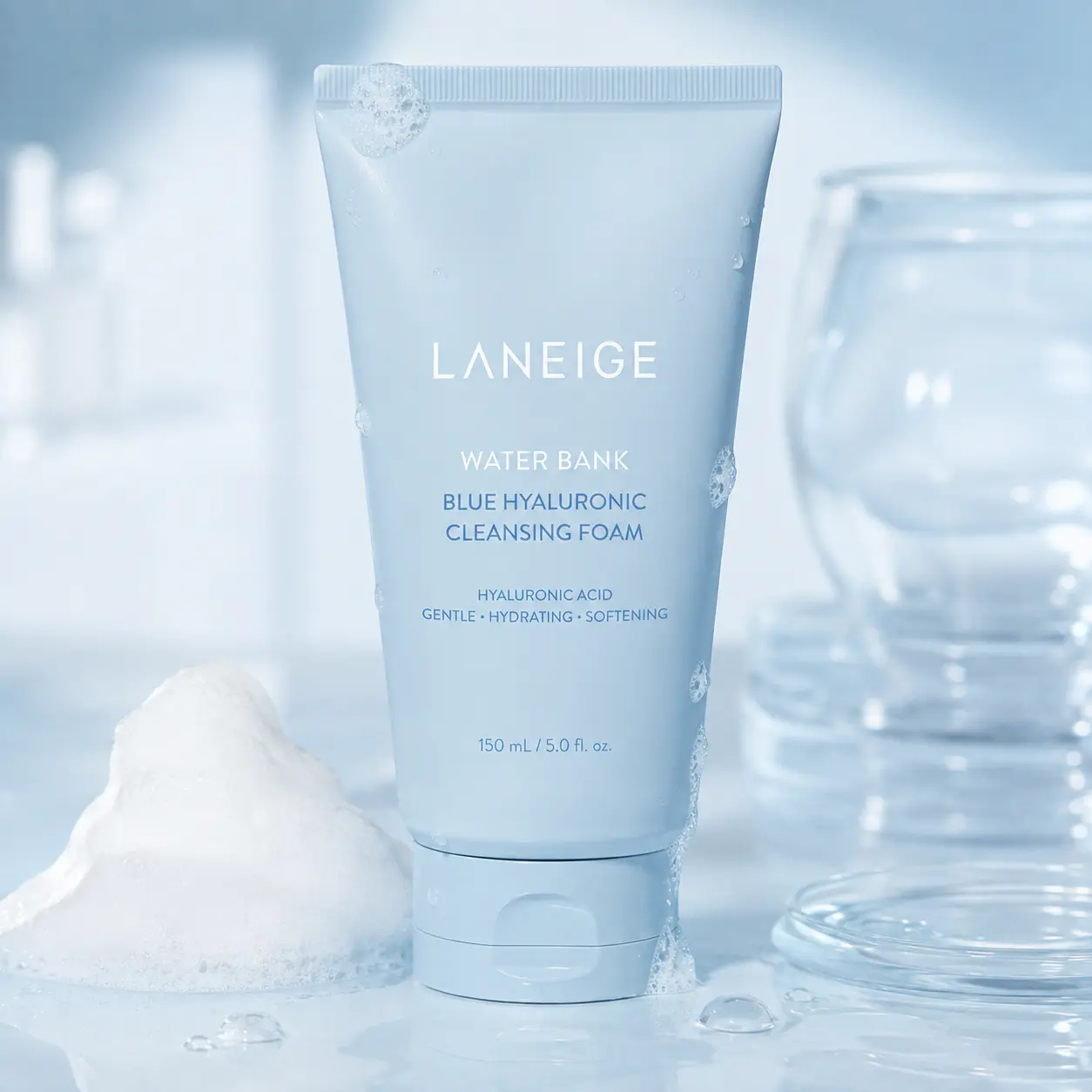 LANEIGE Water Bank Cleansing Foam: Hydrating Face Wash and Makeup Remover with Hyaluronic Acid & Papain Enzyme for Smooth, Soft Skin