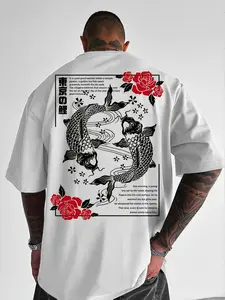 Men’s Tokyo Koi Fish Oversized T-Shirt, Japanese Carp Graphic Tee, Retro Vintage Aesthetic Loose Fit, Long Sleeve, All Season Casual Streetwear