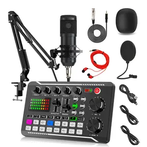 Wireless Bluetooth-compatible Dj Device Bm-800, RGB Color Buttons, Microphone Set for PC, Phone, Karaoke, Party, Live Streaming Apps