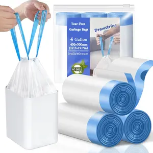 4 Gallon Trash Bags Drawstring, Small Trash Bags -Free, 4 Gal Unscented White Small Garbage Bags, Separated Thick Plastic Wastebasket Liners for Toilet  Office and Bedroom, 60 Count