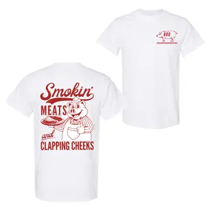 Smokin’ Meats and Clapping Cheeks 2-sided T-Shirt, Funny BBQ Meme Shirt, Retro Pig Graphic Tee For Men And Women, Trendy Shirt