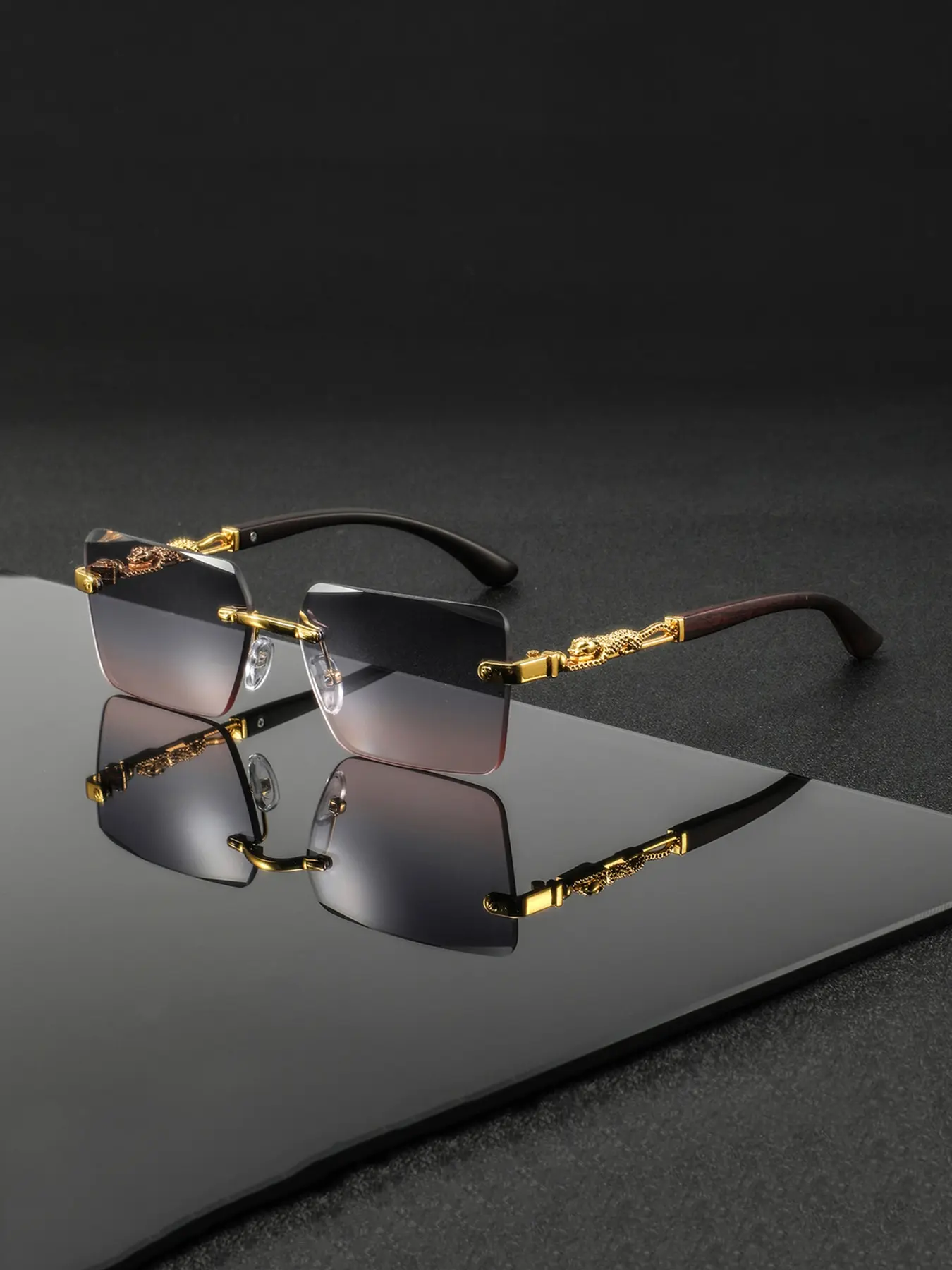 Men's Rimless Square Metal Glasses, Stylish Glasses, Vintage