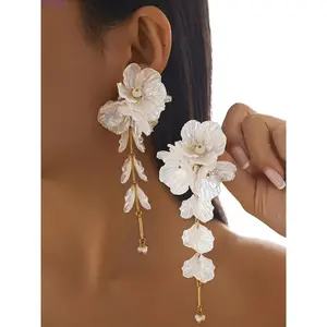 Women's Unisex Elegant Floral Tassel Dangle Earrings - Long Drop Design, Delicate Flower Detail, Lightweight High-Quality All-Match Statement Jewelry, Ideal Gift for Birthdays & Daily Wear
