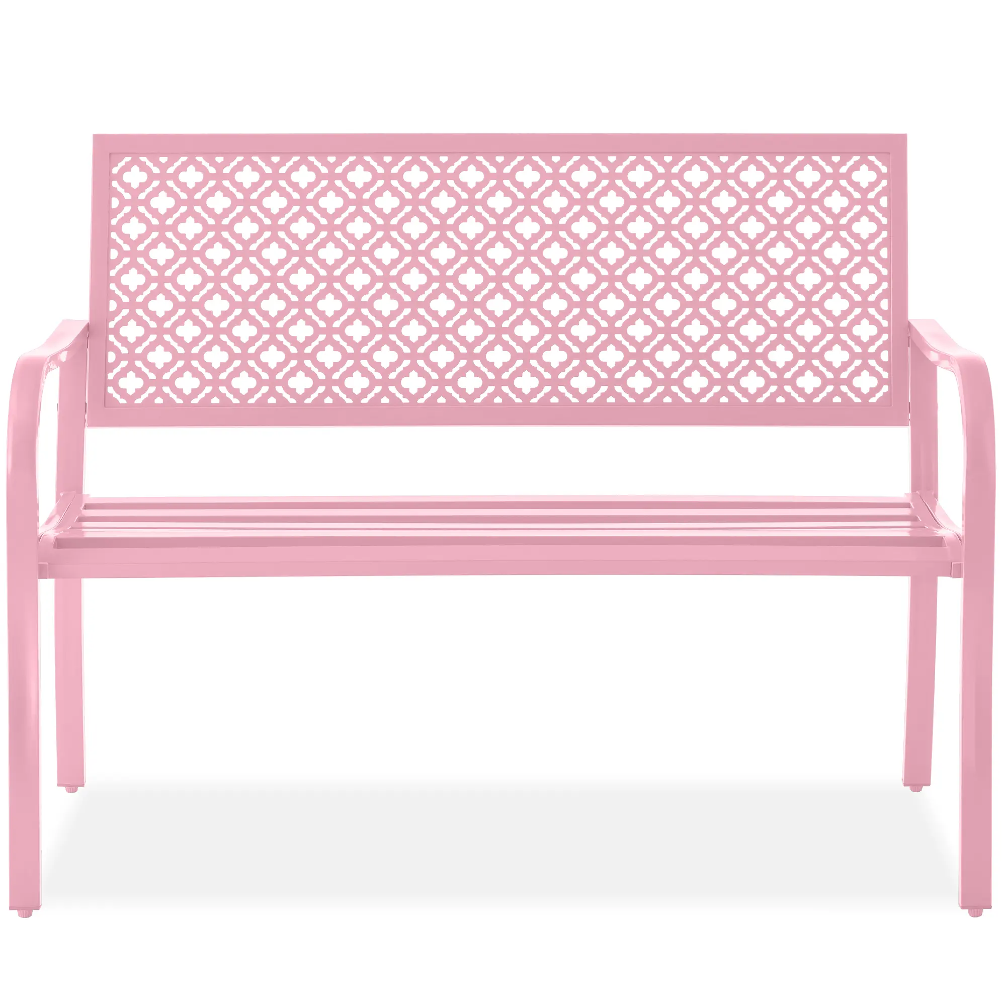 Best Choice Products Indoor Outdoor Steel Garden Bench w/ Geometric Backrest, Foot Levelers