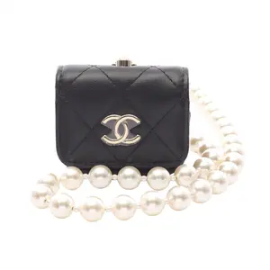 Pre-owned CHANEL Lambskin Small Leather Goods Matelasse AirPods Bag