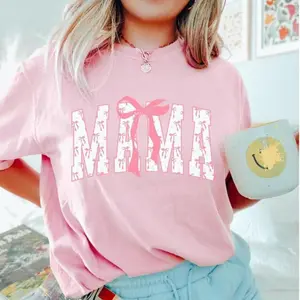Coquette Pink Bow T-Shirt - Soft Mama Ribbon Tee for Women - Casual Cotton Top with Pink Bow - Unisex Gift for Women - Aesthetic Mom Pink Bow Tee