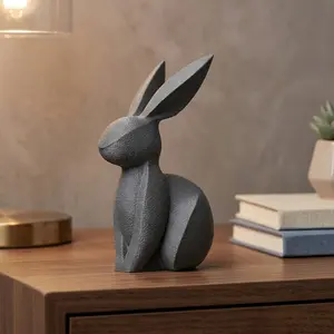 Bunny Figurine, Poised Rabbit Model, Minimalist Animal Decor, Modern 3D Printed Art