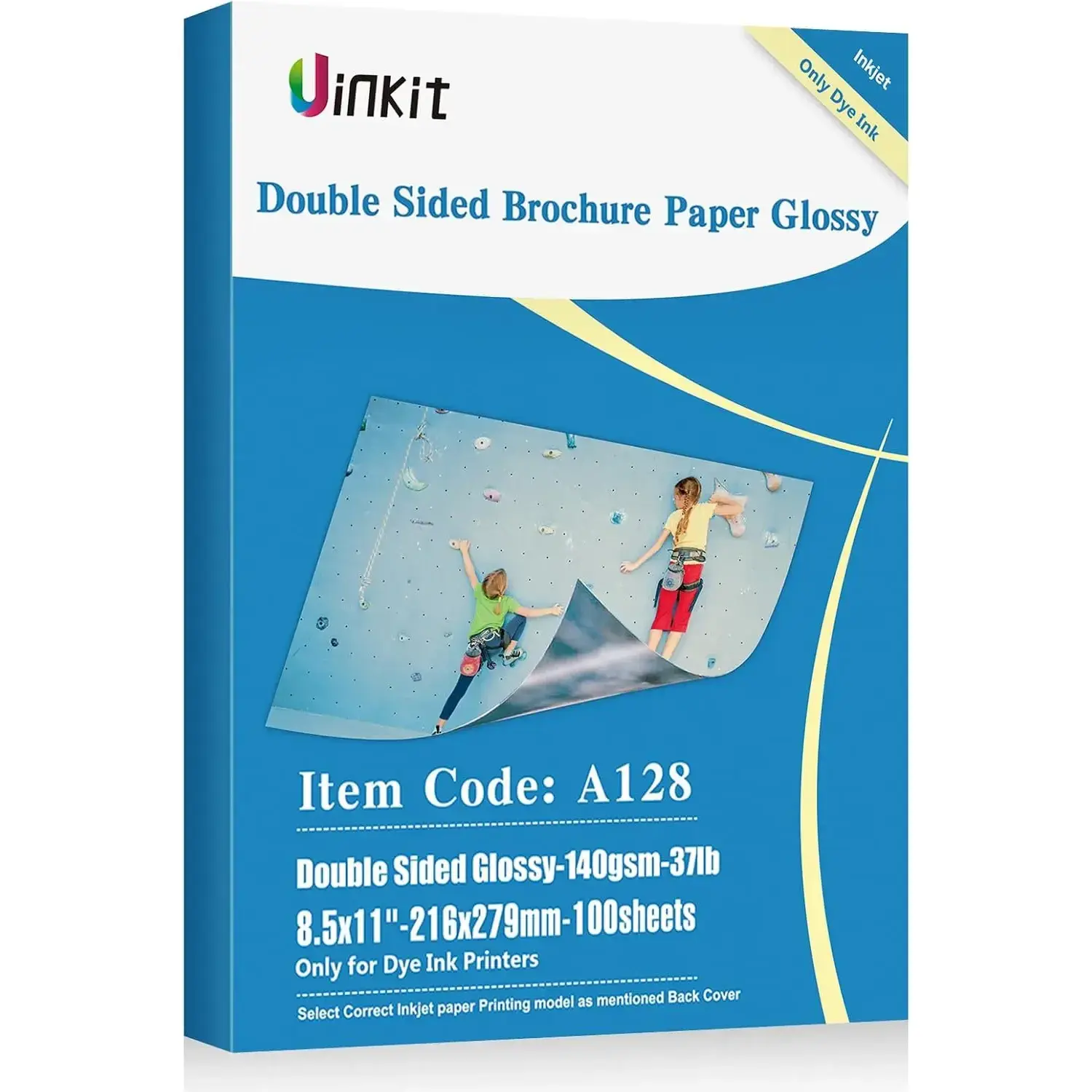 Glossy Double-Sided Brochure Paper (8.5x11 in, 37lb/140gsm) - 100 Sheets Inkjet Dye Ink Compatible for Greeting Cards, Candy Wrappers, Magazine Covers, Arts, Letters, Greeting Card