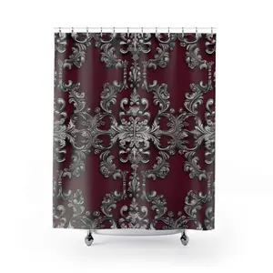 Burgundy & Silver Baroque Shower Curtains