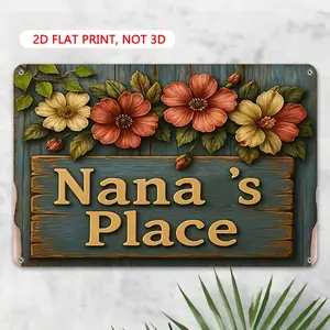 1PCS Vintage Metal Tin Decorative Sign Plaque Nana's Place Floral Wooden Sign Flower Home Decor Wall Mounted 2D Flat Sign 8 x 12 Inch Home Bedroom Study Living Room Office Cafe Bar Wall Decor
