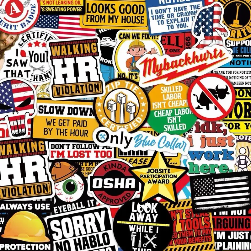 173PCS Funny Construction Hard Hat Stickers - Waterproof Blue Collar Vinyl Decals for Toolbox, Helmet