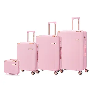 4-Piece Luggage Set: Expandable Travel & Carry-on Suitcases featuring 360° Spinner Wheels and Retractable Handles. Four Sizes Available: 14" / 19" / 23" / 27" — Pink