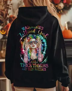 Warning Tattooed Girl Hoodie, Tshirt, Sweatshirt, Aesthetic Tatoo Outfits, Streetwear Style, Retro Vintage Y2k Women Graphic Tees