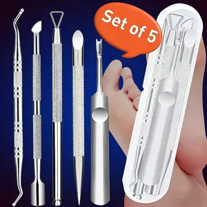 Professional Grade 5pcs Stainless Steel Manicure Pedicure Kit, Portable Travel Case Included, Complete Nail Foot Care Tools with Cuticle Remover and Nail Corrector for Women and Men, Acetone-Free Gel Polish Removal, Excellent Gift Choice