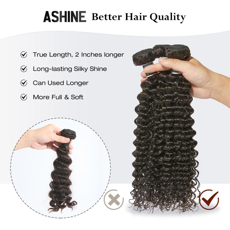 [Ashine] Vacation Hair 10A Brazilian Virgin 100% Human Hair Deep Wave Deep Curly Bundles Sew In Quick Weave Ponytail Closure Extensions One-directional Cuticles-sleek, Tangle-resistant, and Re-wearable 12-30 Inches Afro Kinky Bulk