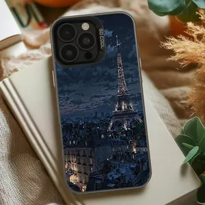 Dark Paris Starry Night Eiffel Tower TPU Phone Case Cover, Compatible with iPhone 16/15/14/13/12 Pro Max Multi-Camera, Eiffel Tower Vintage City, Shockproof Grey Soft Case