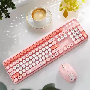 MOFii Rabbit Ergonomic Round Keyboard & Mouse Set | Wireless Plug & Play | 2 Colors | Cute Silent Office US Qwerty (No Batteries Included)