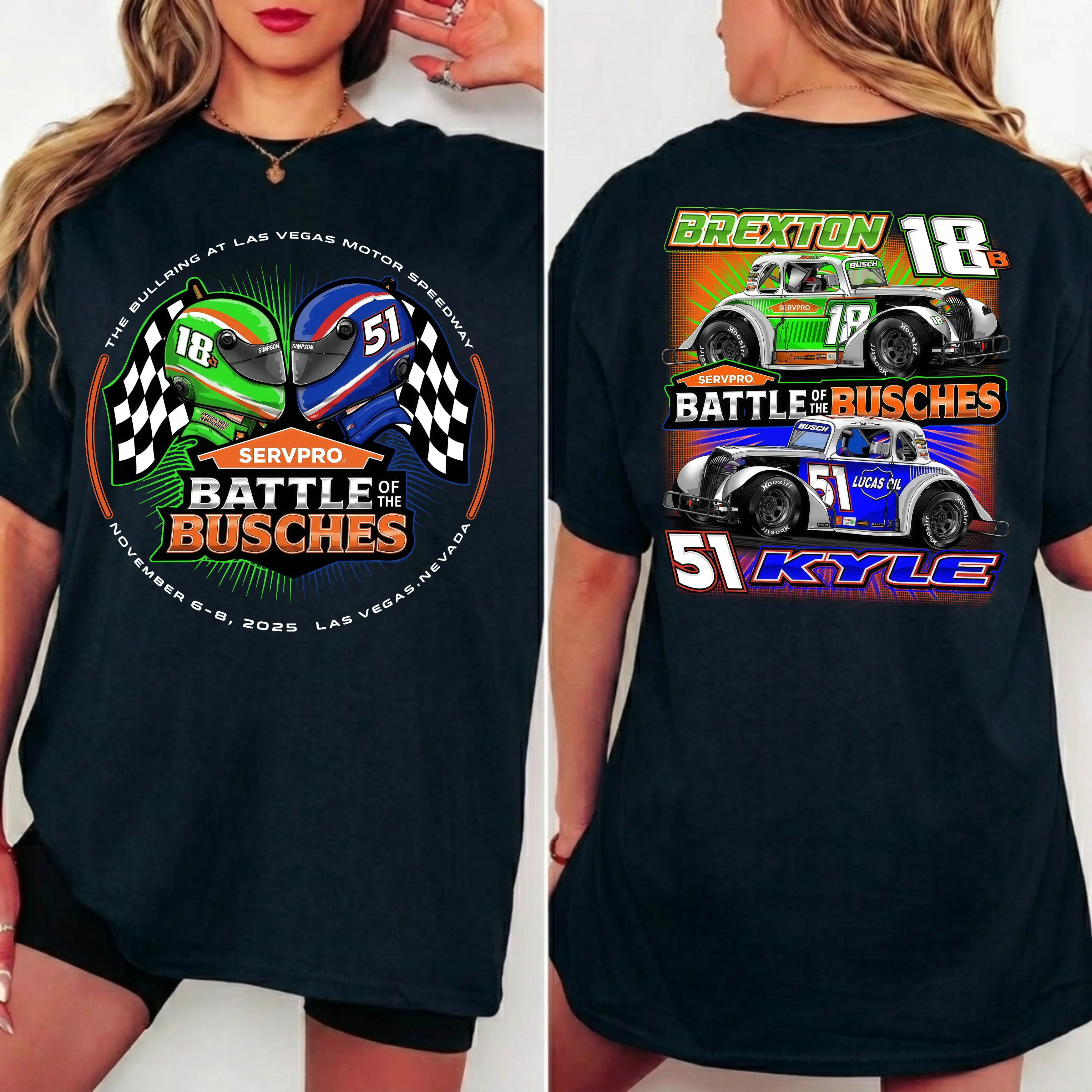 [Sale Up To 50%] Unisex Kyle Busch Battle Of The Busches Black 2-Spot T-Shirt, NASCAR Legend Memorial Tee, Battle of the Bushes Kyle Busch vs Brexton Busch Shirt