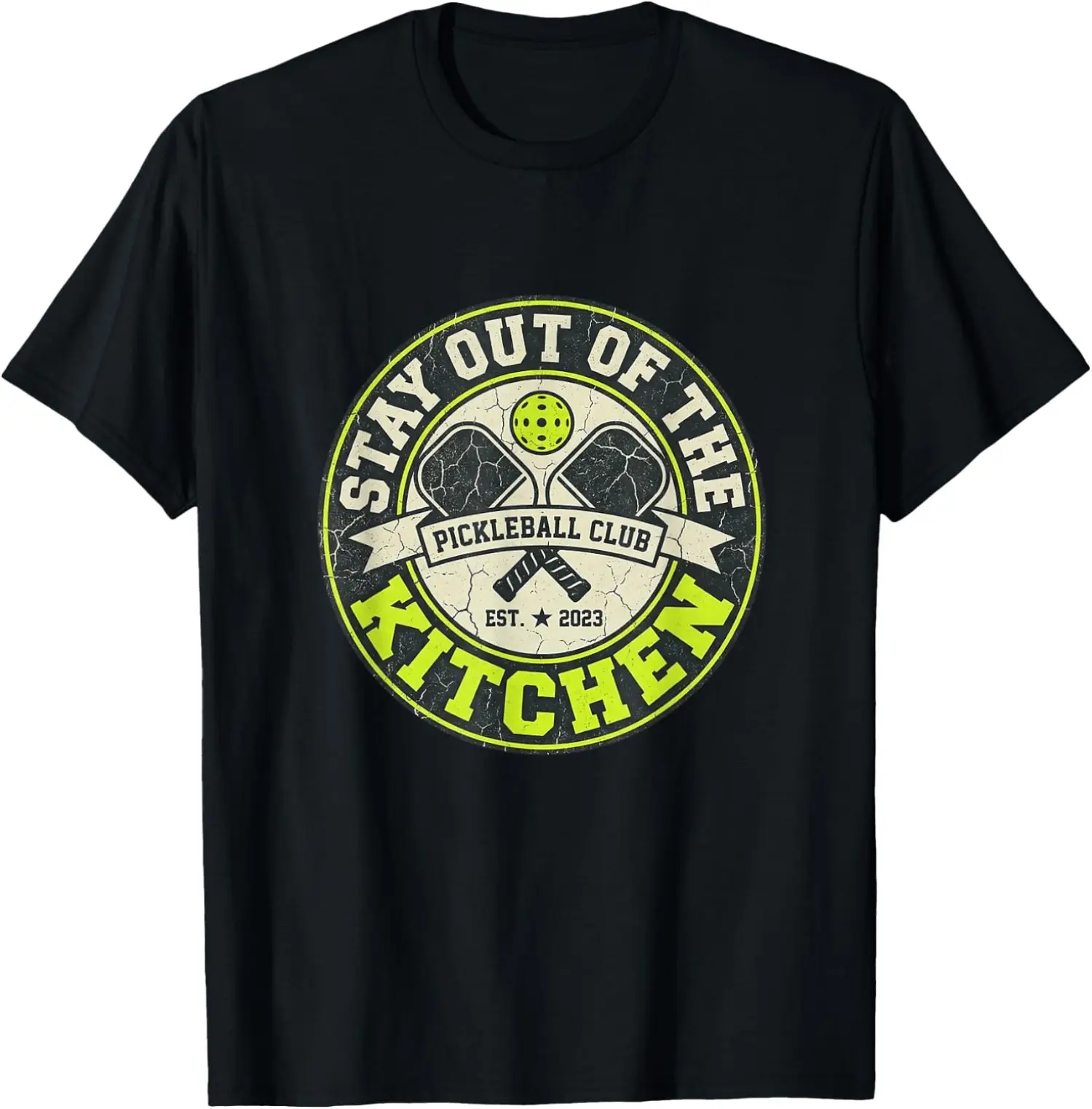 Men's Casual Streetwear Round Neck Short-Sleeve Pickleball Graphic T-Shirt - Stay Out of The Kitchen Top, Shortsleeve