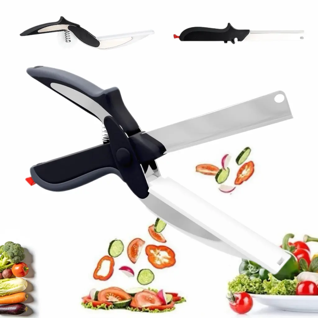 Cutting Board Scissors -2 In 1 Kitchen Scissors with Cutting Board Knife Combo with Safety Lock, Sharp Stainless Steel Blade For Slicing Vegetables and Fruits, Kitchen Food Cutter, Quick Vegetable Slicer,Kitchen Chopping Scissors for Home Use, Kitchenware