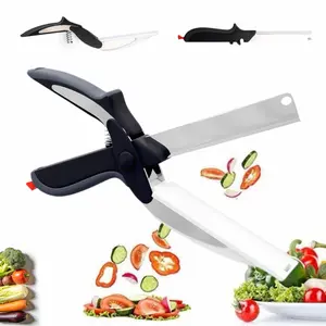 Cutting Board Scissors -2 In 1 Kitchen Scissors with Cutting Board Knife Combo with Safety Lock, Sharp Stainless Steel Blade For Slicing Vegetables and Fruits, Kitchen Food Cutter, Quick Vegetable Slicer,Kitchen Chopping Scissors for Home Use, Kitchenware