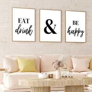 3pcs Eat Drink And Be Happy Canvas Print Wall Art - Thanksgiving Day Theme - For Kitchen, Living Room, Dining Room Decoration - Perfect Gift for Family & Friends