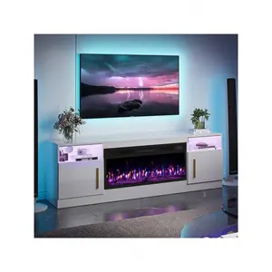 [2 Packages Shipping]Fireplace TV Stand With 36" Fireplace, Up To 80" TVs, 70" Entertainment Center, With20 Color Lights, TV Media Console With Storage Cabinets For Living Room,Thanksgiving,Christmas  Gift