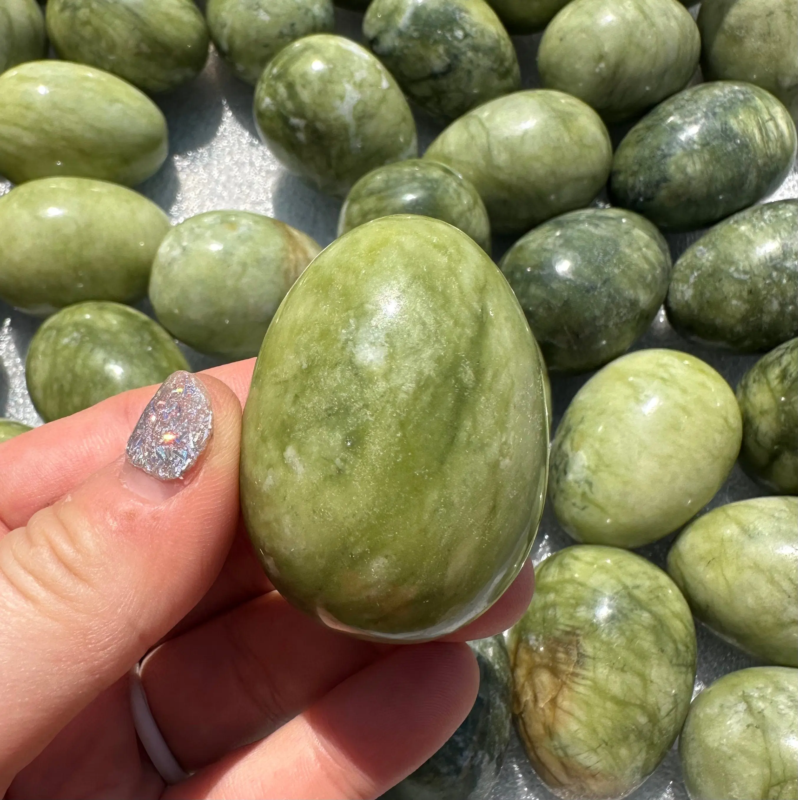 New Moon Beginnings Serpentine Stone Egg - Green Serpentine Stone with Natural Finish and Unique Shape