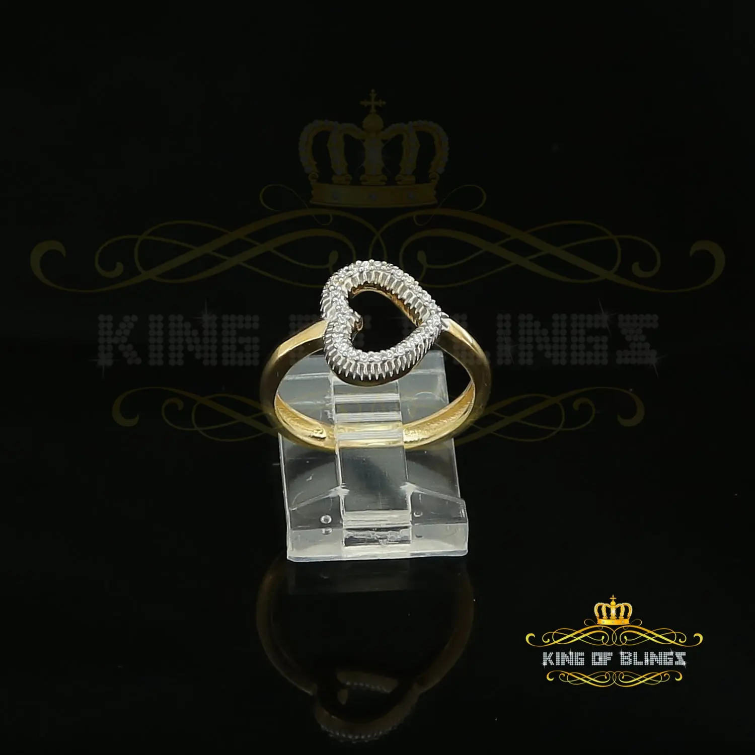King Of Bling's Sterling Yellow Silver 0.22ct Cubic Zirconia Promise Heart Womens Ring Size 7