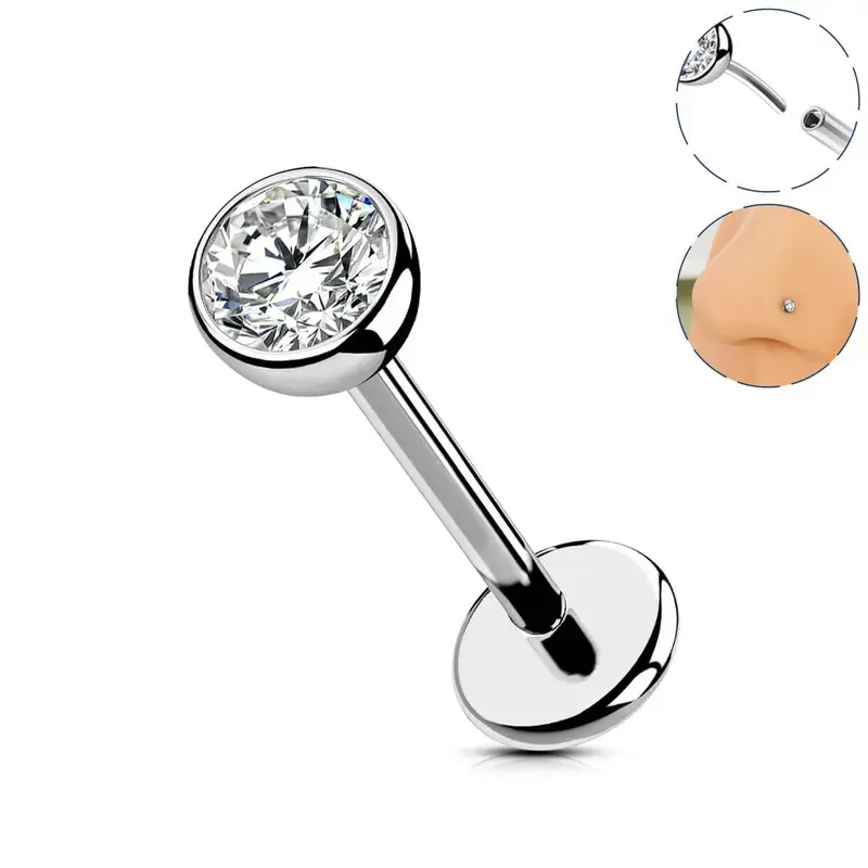 16G Titanium Nose Piercing Stud for Women | Hypoallergenic Flat Back Rhinestone Jewelry septum stacked ring
