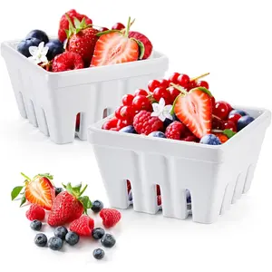 Set of 2 Melamine Berry Basket, Berry Bowl With Holes, Square Kitchen Fruit Basket for Christmas, 5" Colander for Strawberry, Grape, Cherry, Berries, Veggies