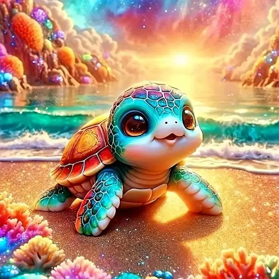 Turtle Pattern DIY Diamond Arts Colorful Painting Kit without Frame, Crafts, 5D Diamond Arts Colorful Painting Kit, Wall Art Decor for Home Bedroom, Diamond Painting Kits