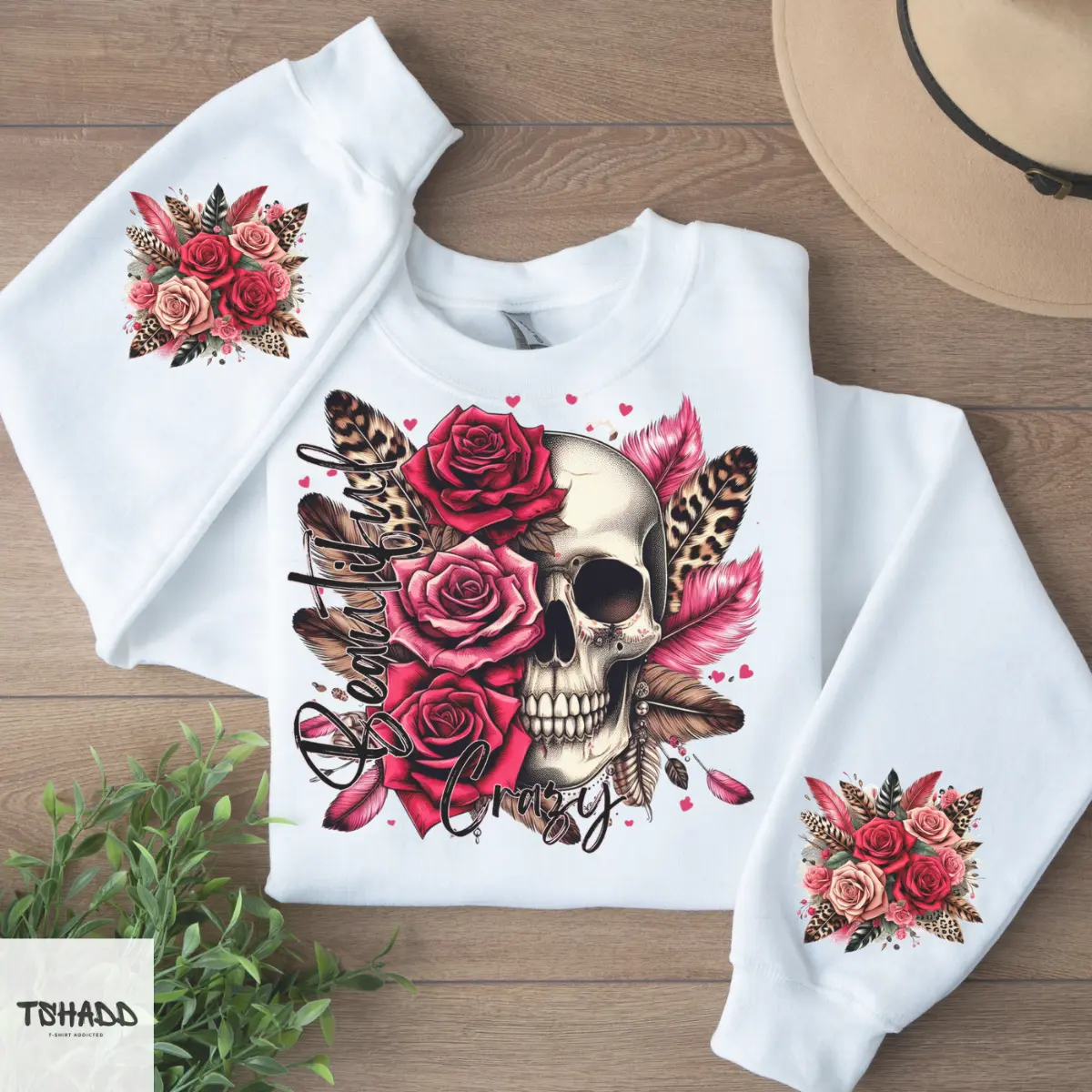 Beautiful Crazy Sweatshirt, Flower Skull Sweatshirt, Sweatshirt for Women