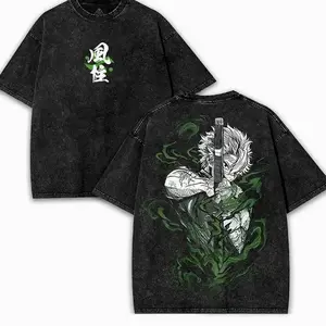 Shinazugawa Sanemi Wind Hashira v2 Demon Slayer Kimetsu No Yaiba Anime Double Printed Acid Washed Menswear graphic tee fantasy streetwear unisex merch Casual Top Distressed Festive LAF