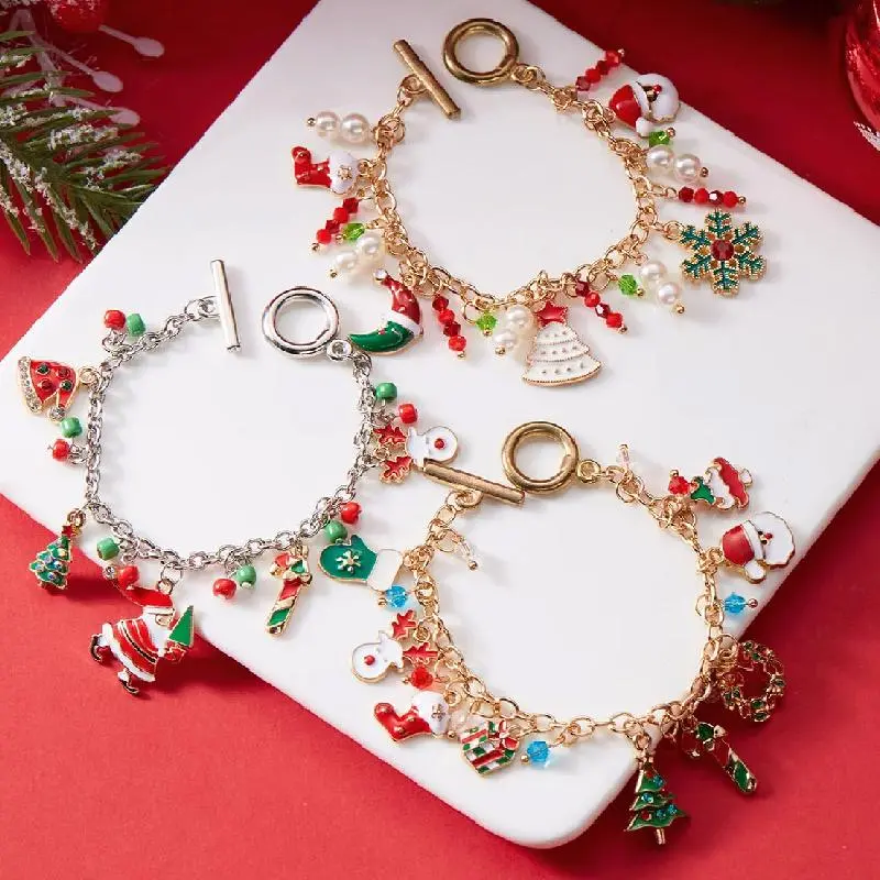 Fashion Santa Claus Snowman Star Christmas Tree Pendant Bracelet For Women Adjustable Christmas Bracelet Charm Party  Jewelry