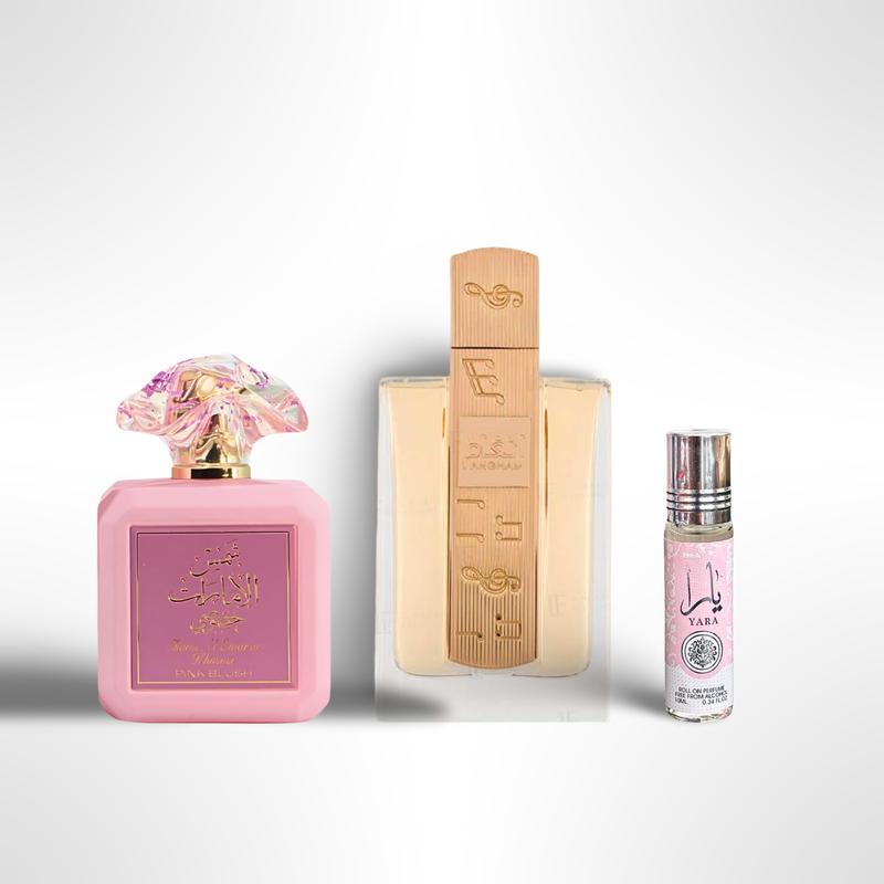 Lattafa Angham + YARA OIL 10ml + Pink Blush Shams Al Emarat Khususi Eau De Parfum Spray 100ML (3.4 OZ)
