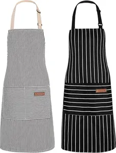 [New Deal] 2 Pack Adjustable Kitchen work Apron for Women Men with 2 Pockets，Cotton-Polyester Blend Bib Aprons for Cooking,Baking