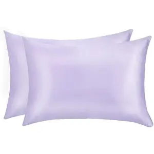Mulberry Silk Pillowcases Set of 2 for Hair and  and Super Soft and Breathable Standard Size Nature Silk Pillowcases (Standard, Light Purple)