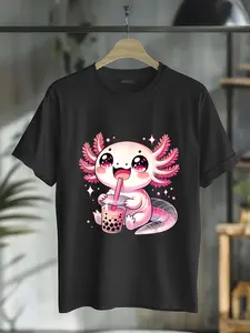100% Cotton Axolotl shirt Cute Kawaii Anime Boba Tea Boys Girls T-Shirt